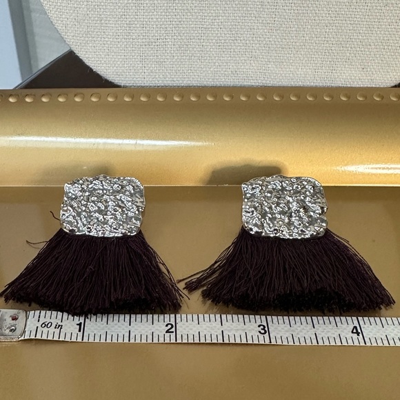 Abstract silvertone and purple fringe earrings - Picture 5 of 5